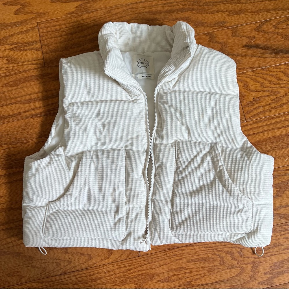 Stoosh cream white corduroy White Puffer Vest zipper xl extra large
